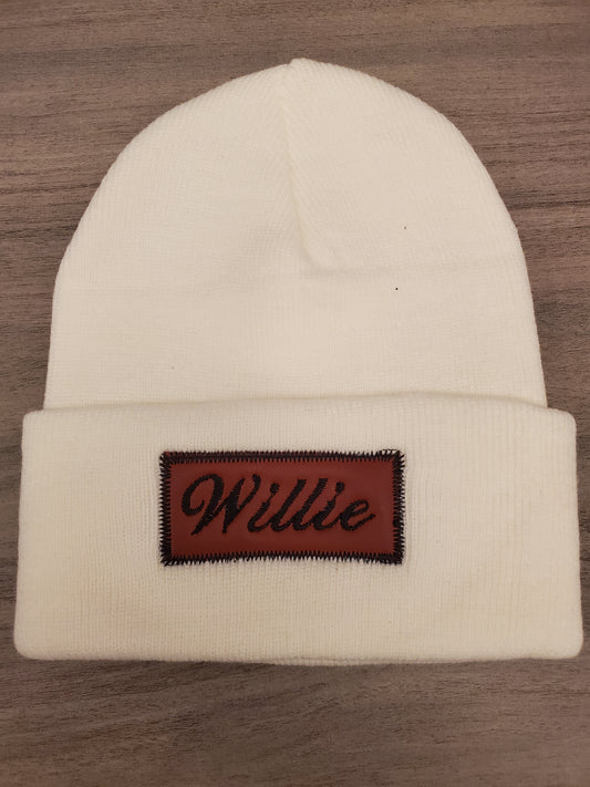 Personalize Faux Patch Leather Beanies